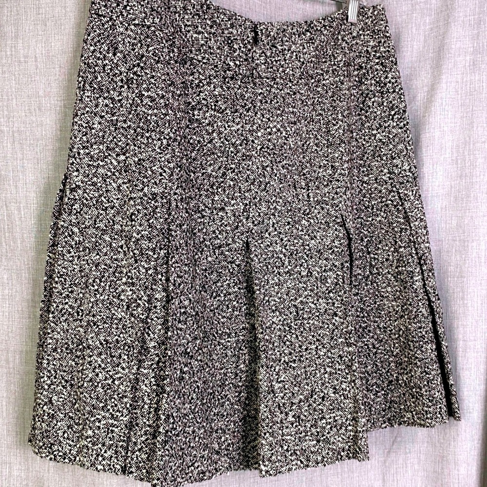 Agnona Italy Black White Bouclé Tweed Pleated Skirt Luxury Alpaca Wool US 12